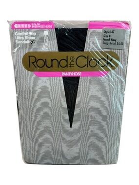 Round The Clock Control Top Ultra Sheer Pantyhose Size B French Navy 147